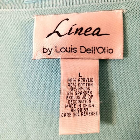 Linea 3 Pc Formal Cardigan Sweater Set Sz L AQUA SKY BLUE Sequins Knit was $350 - Picture 16 of 16